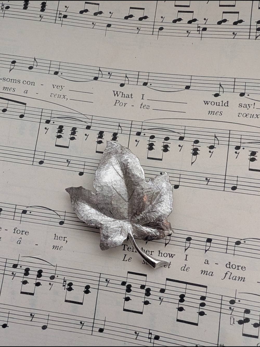 Silver Leaf Brooch - Metallic Maple Pin